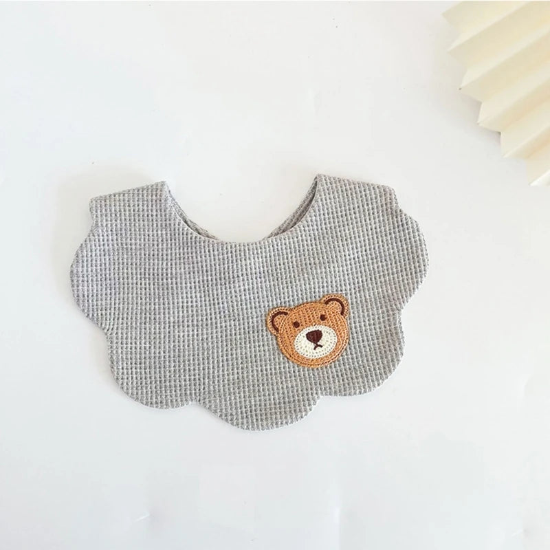 Organic Cotton Baby Bib Cartoon Bear Embroidery Newborn Feeding Burp Cloth Saliva Towel Super Absorbent Boys Girls Drooling Bibs