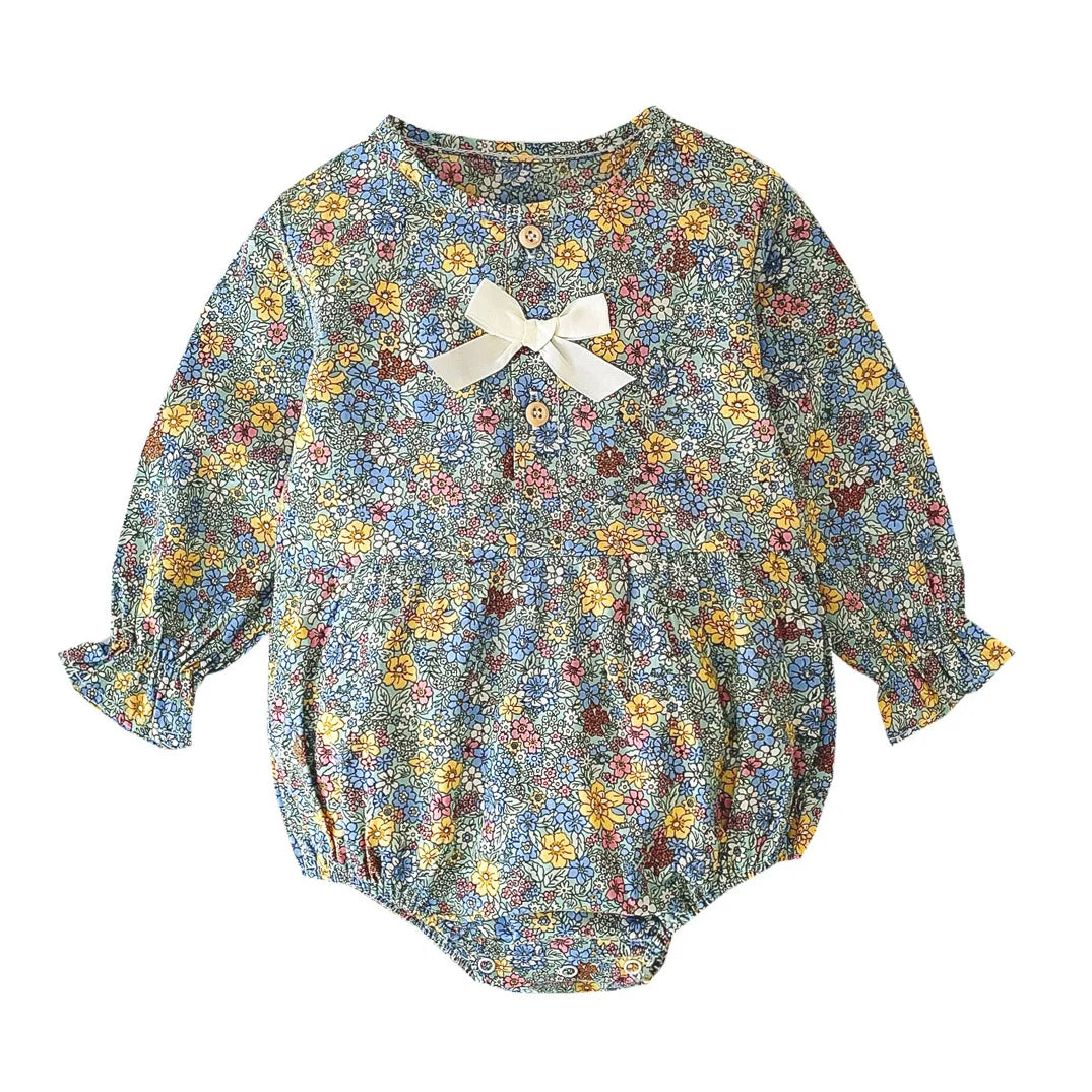 Cute Newborn Baby Girl Bodysuits Cotton Flowers Plaid