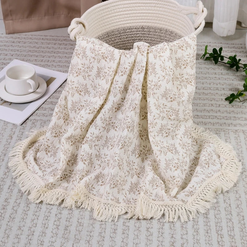 Breathable Muslin Baby Stroller Blanket Cotton Baby Wrap Cloth Breathable Receiving Blanket with Tassels for Infant