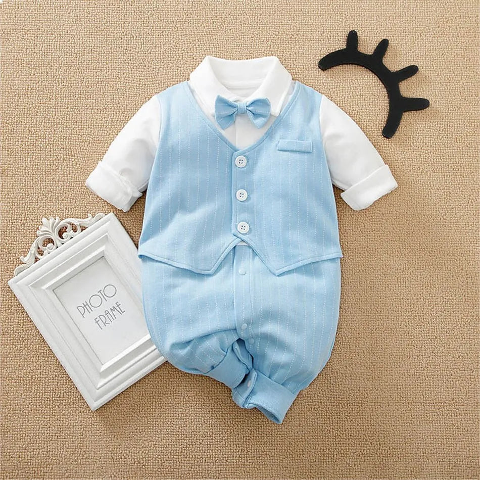 Newborn Formal Suit Baby Boy Clothes Bow Tie Tuxedo Jumpsuit