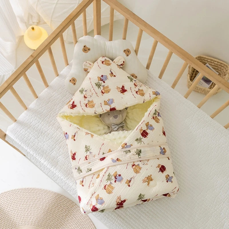 Cotton Flannel Baby Blanket Swaddle Hooded Cartoon