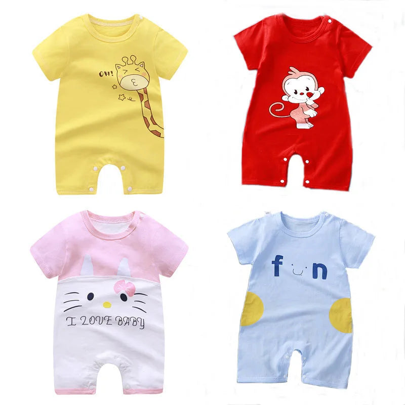 New Baby Clothes Baby Boy And Girl Pure Cotton Soft And Comfortable Cute Cartoon Short-Sleeved One-Piece Romper Newborn Gift