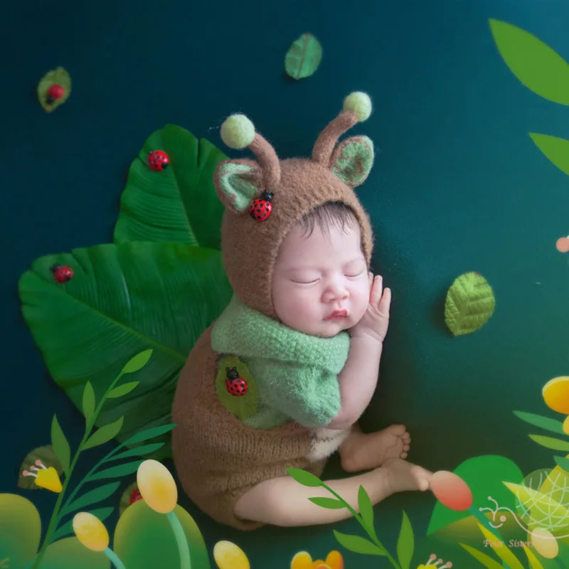 Newborn Photography Clothing Knit Hat+Top+Suspenders set
