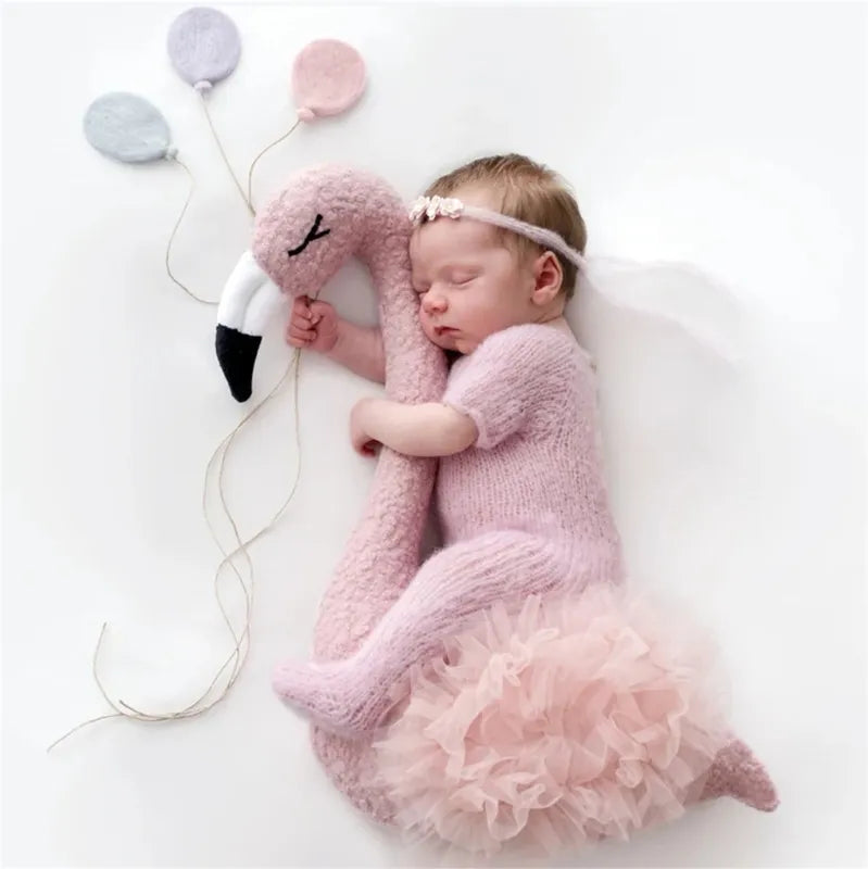 Newborn Baby Photography Props Floral Backdrop Cute Pink Flamingo Posing Doll Outfits Set Accessories Studio Shooting Photo Prop