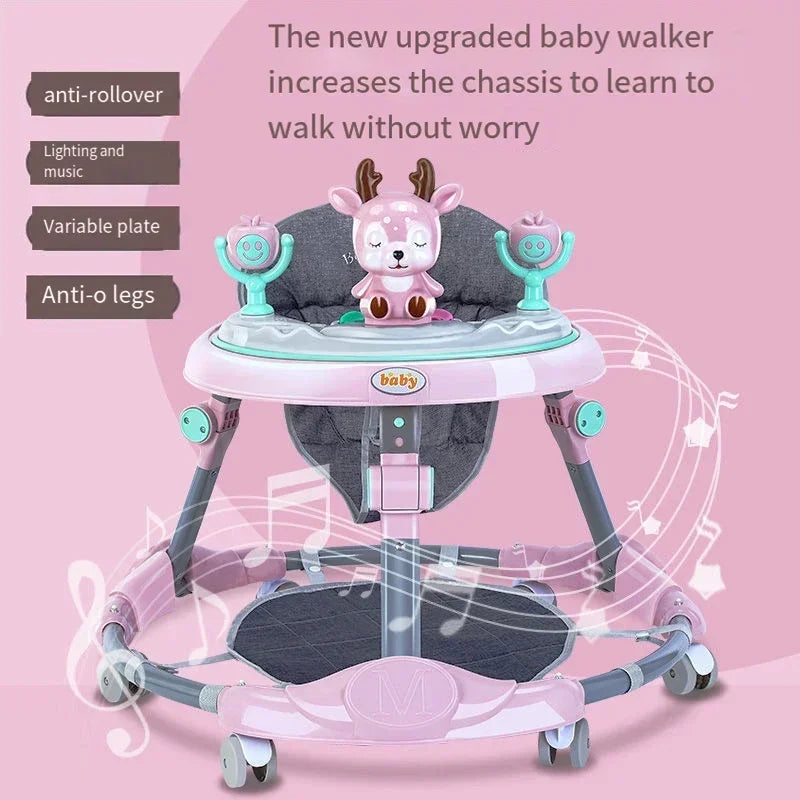 Baby Walker Anti-O-leg Multi-functional Anti-rollover Folding Trolley Boys Girls Can Sit Push 6-18 Months Baby To Learn To Drive