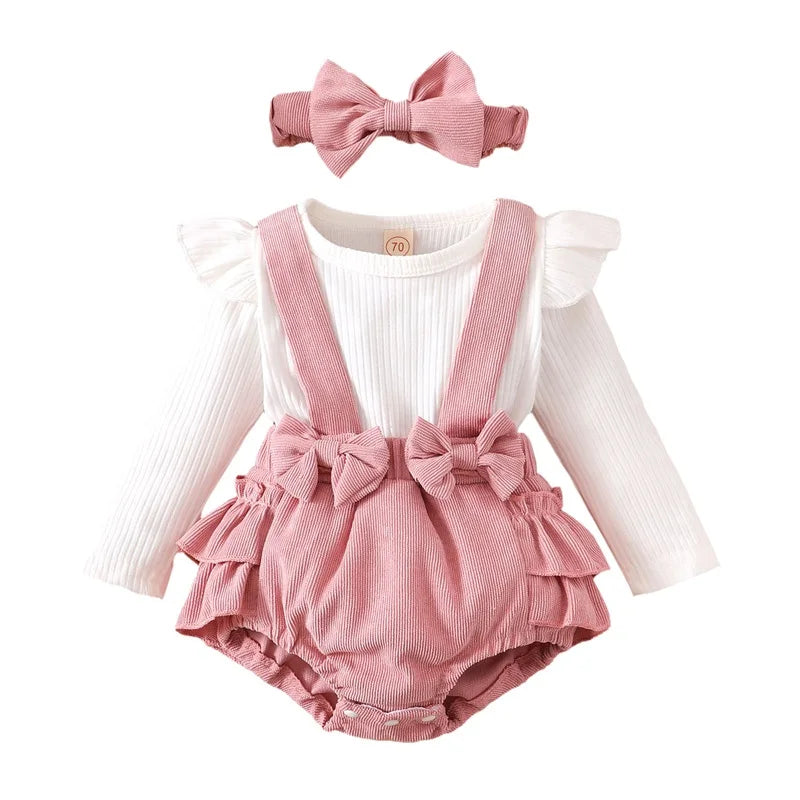 Newborn Baby Girls Knitted Bodysuits Infant Overall with Headband