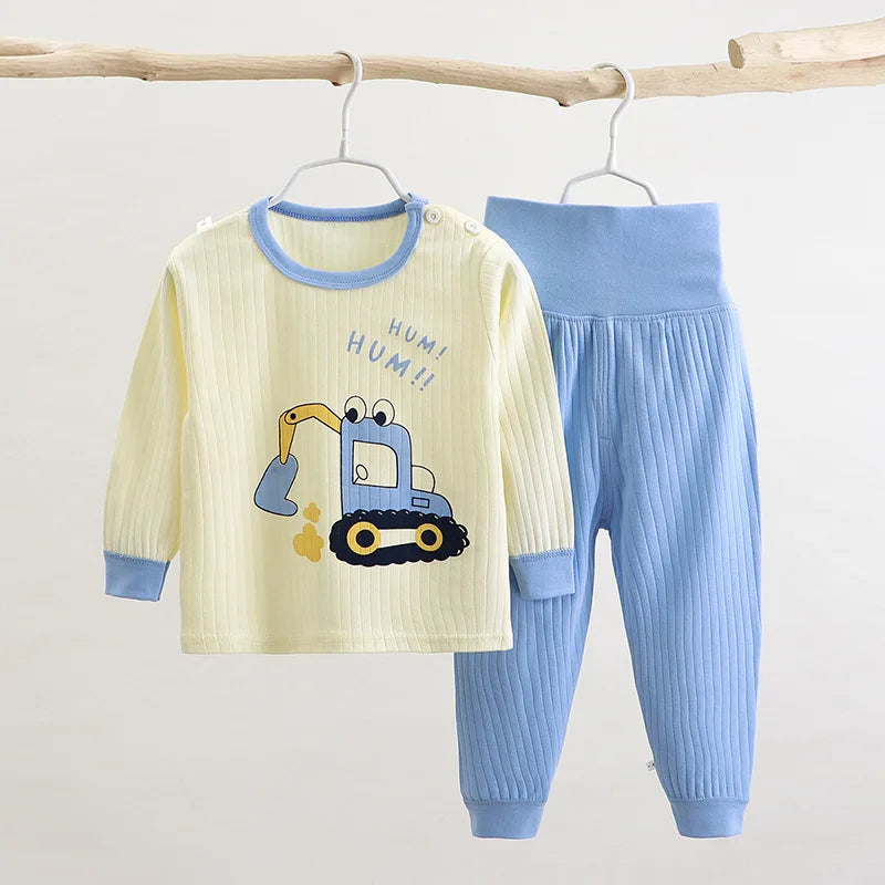 Children Sleepwear Baby Nightwear Kids High Waist Belly Protection Underwear Homewear Full Sleeve Cotton Baby Girls Pajamas Sets