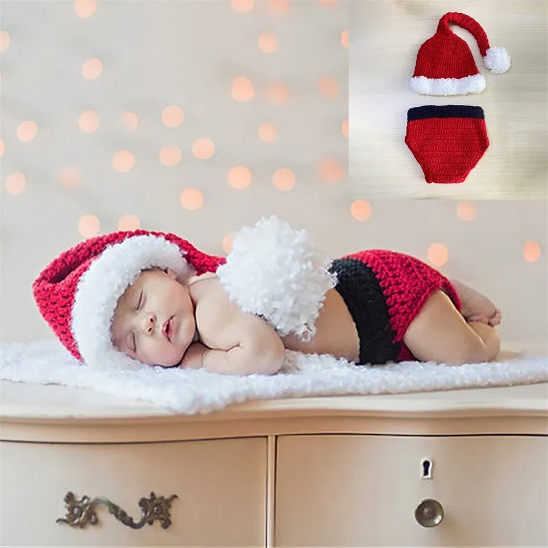 Christmas Newborn Photography Clothing Baby Wrapped Cloth Hats 2Pcs Set Studio Photograph Props Full Months Baby Souvenirs
