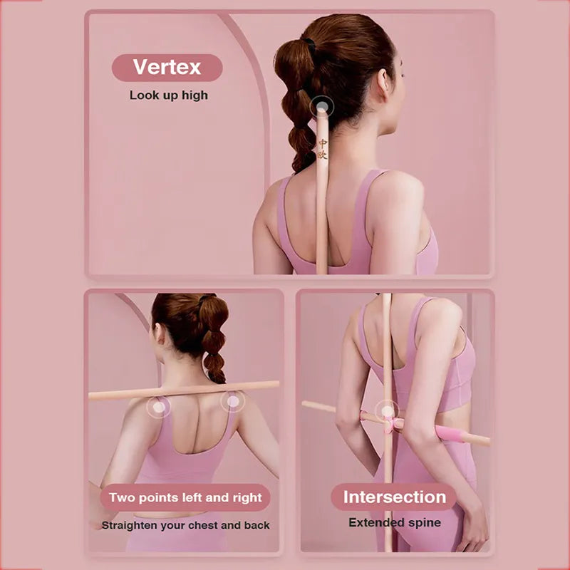 Body Sculpting Home Fitness Wooden Yoga Pole Open Shoulder Beauty Back Posture Corrector Multipurpose Pranayama Stick for Dance