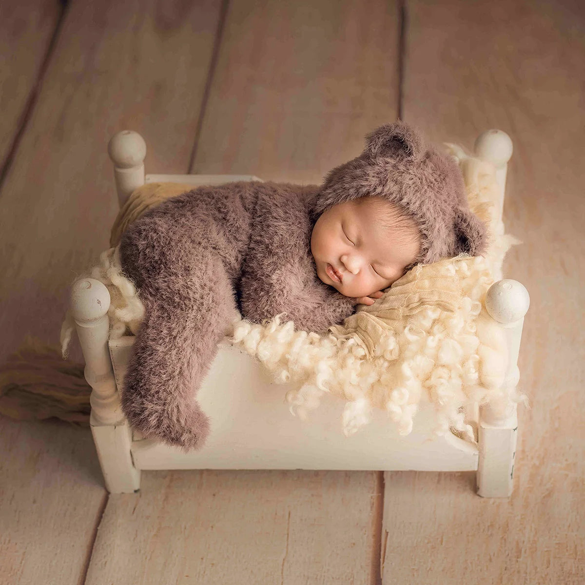 Hand Knitted Wolf Pup Footed Outfit Set Baby Boy Animal Romper