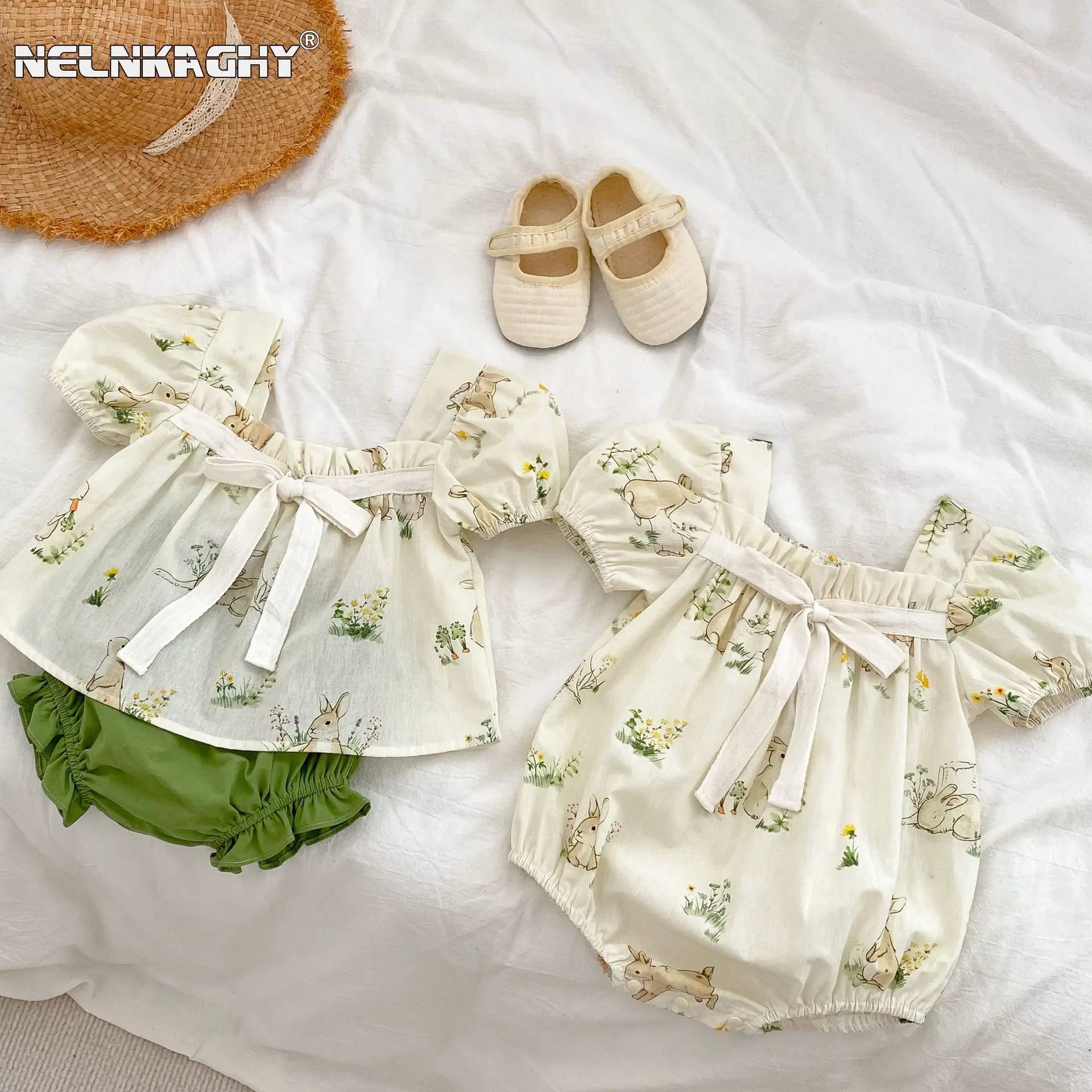 Newborn Princess Puff Sleeve Baby Girls Pure Cotton Bodysuits