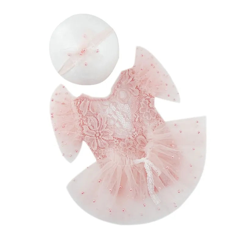 Baby Girl Infant Headdress & Tulle Tutu Jumpsuit Party Dress