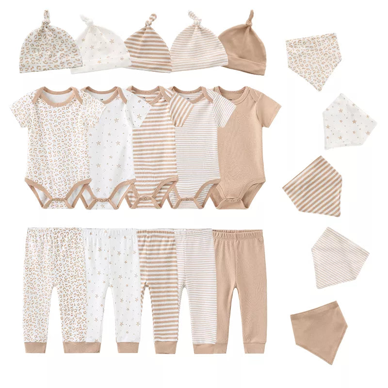 Baby Bodysuits+Pants+Hats+Bibs Cotton Sets