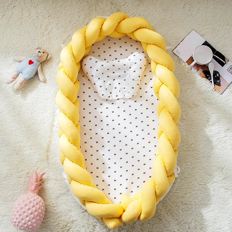 Baby Cribs Portable Soft Bumper Crib Foldable Travel Baby Nest Bed With Pillow Infant Toddler Cotton Cradle Bassinet 90*50*15cm