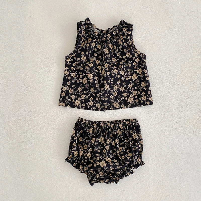 Toddler Baby Floral Suit Infant Short Sleeves Top+Bread Shorts 2pcs