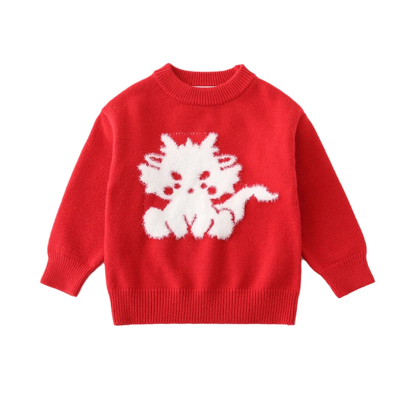 2024 Winter 1-10 Years Kid Girls Boys Mother/Father S M L XL XXL Adults Family Matching Outfits Red Chinese New Year Sweater