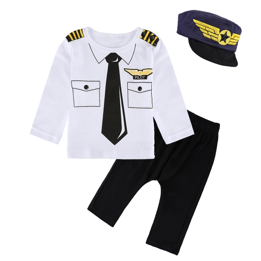 Baby Boy Clothes Set Infant Pilot Carnival Top+Pants+Hat Costume 3PCS