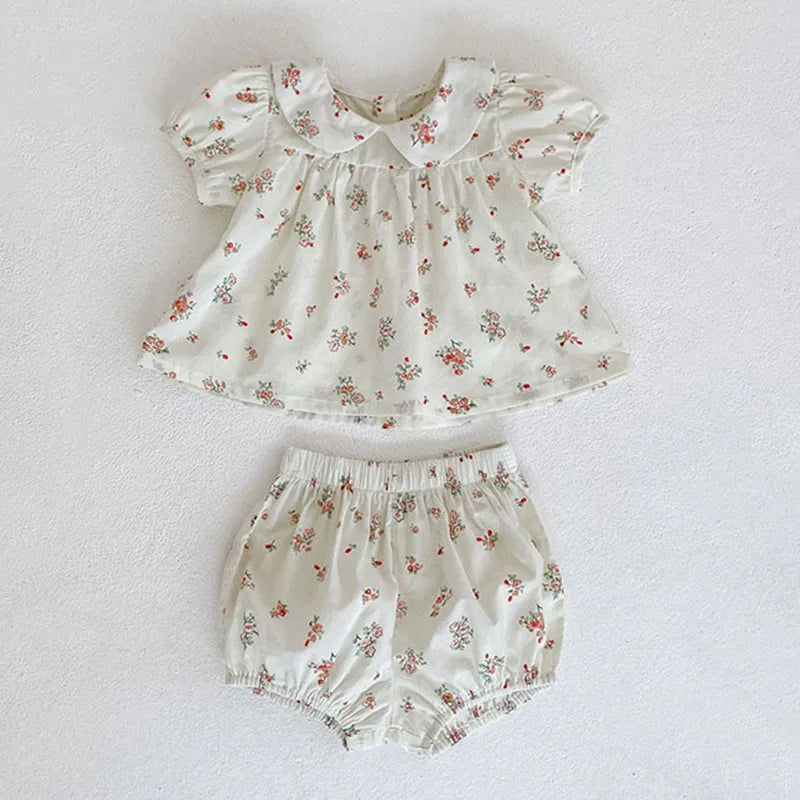 Toddler Baby Floral Suit Infant Short Sleeves Top+Bread Shorts 2pcs