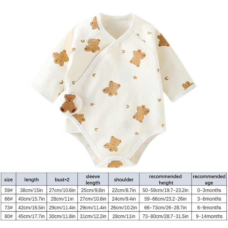 Cartoon Bear Print Baby Newborn Soft Cotton Long Sleeve Bodysuit