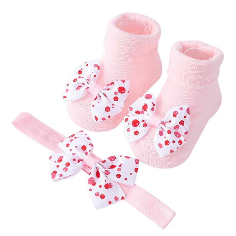 Baby Girl Headbands Socks 2Pcs/Set Sweet Cute Bow Newborn Baby Headband Elasitc Hair Bands Hair Accessories Xmas Gift