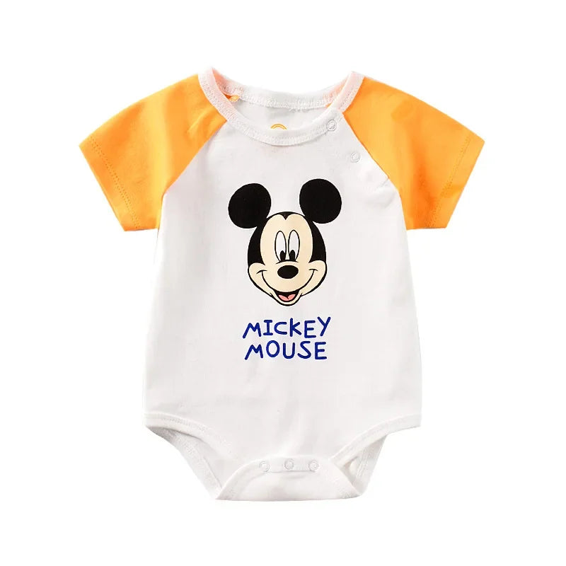 Summer Newborn Baby Cartoon Pooh Mickey Tiger Print Bodysuits 0-24M