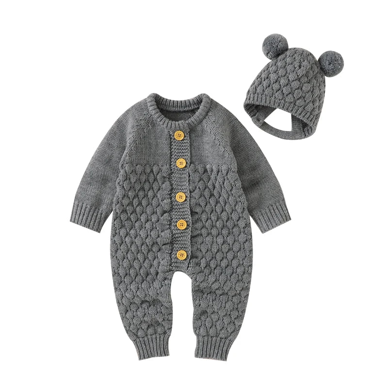 Baby Rompers Long Sleeve Infant Boys Girls Jumpsuits Clothes Autumn Solid Knitted Newborn Toddler Kids Overalls One Piece 0-18M