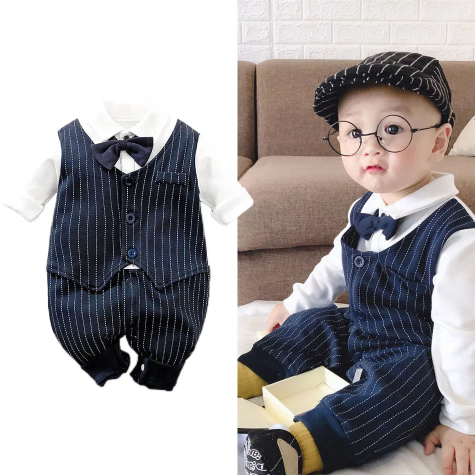 Newborn Formal Suit Baby Boy Clothes Bow Tie Tuxedo Jumpsuit