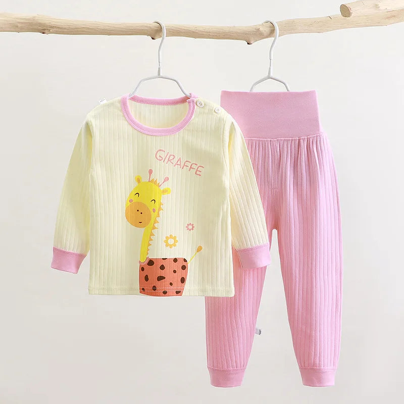 Children Sleepwear Baby Nightwear Kids High Waist Belly Protection Underwear Homewear Full Sleeve Cotton Baby Girls Pajamas Sets