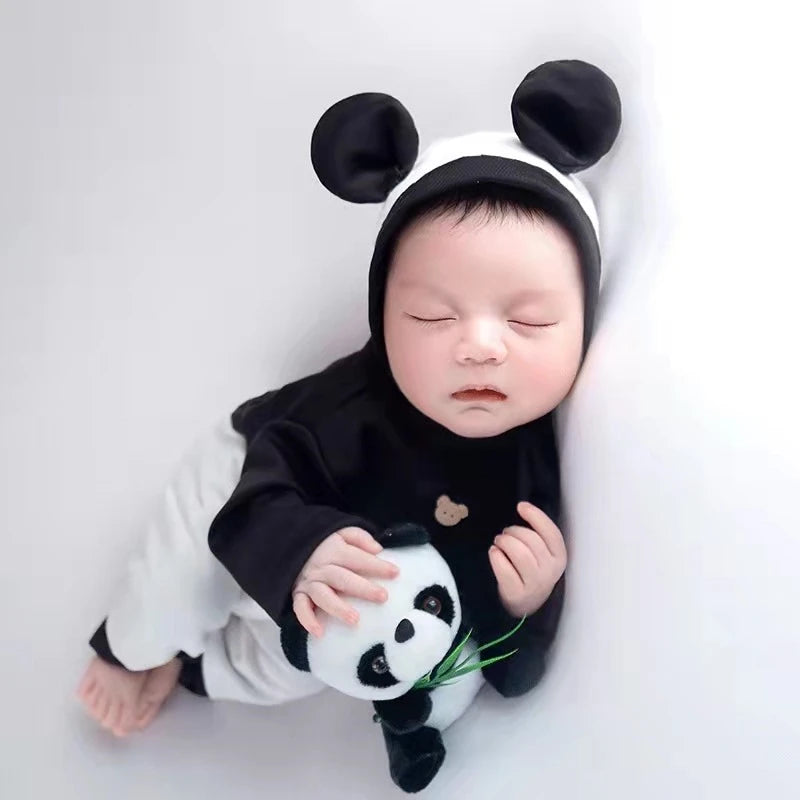 Newborn Baby Photography Clothing Sets Panda Theme Infant Boy Girl Photo Shoot Costumes Hat Romper Doll Outfits Clothes
