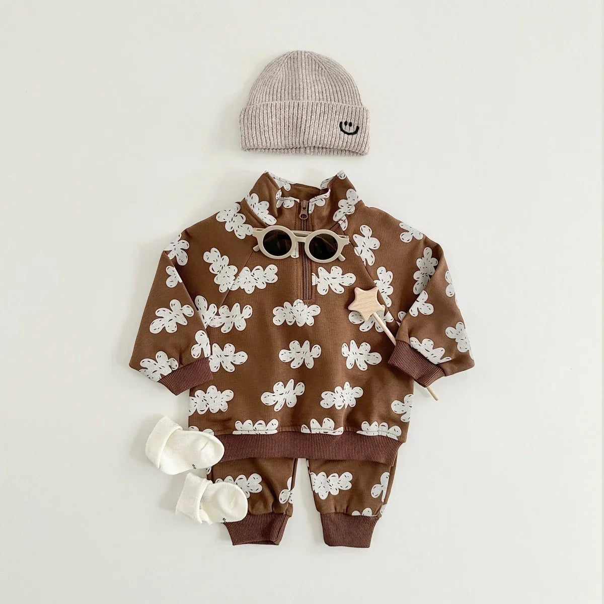 Baby Boys Clothing Sets Children Cloud Print Zipper Sweatshirt Kids Clothes Girls Cotton Long Sleeve Pullover Tops+Pant Suits