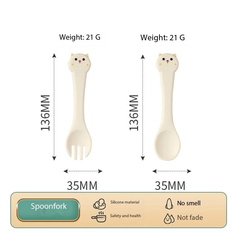 Baby Dining Plate, Baby Complementary Food, Mother and Baby Tableware, Spoon Set, Food Grade Silicone Anti Drop Grid Plate