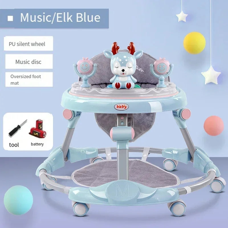 Baby Walker Anti-O-leg Multi-functional Anti-rollover Folding Trolley Boys Girls Can Sit Push 6-18 Months Baby To Learn To Drive