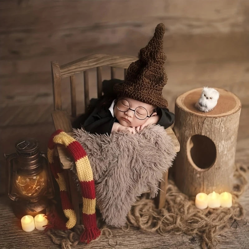 Baby Photo Costume Wizard Hat Glasses Newborn Photography Posing Outfit
