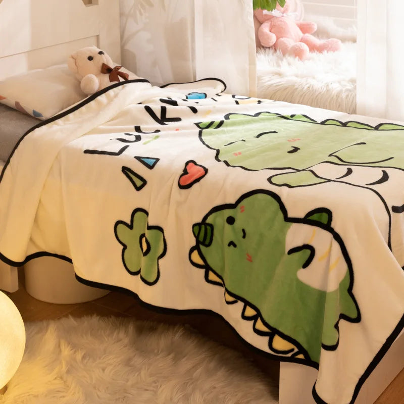 Printed dinosaur blanket single layer baby blanket