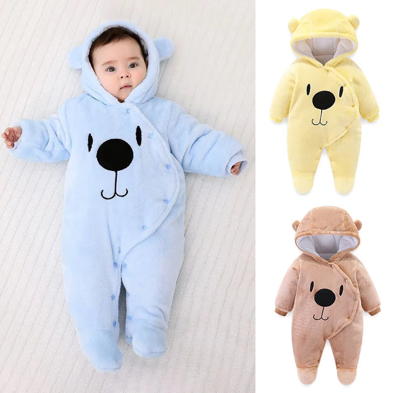 Newborn Baby Winter Footie Jumpsuit Infant Hooded Fleece