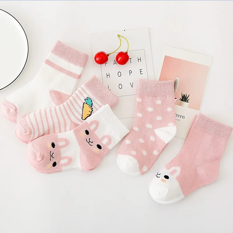 Cotton 5Pairs Baby Socks Newborn Baby Boy Socks 0-1-3-7Y Kids Pure Cotton Animal Design Fadeless Soft Children's Socks for Girls