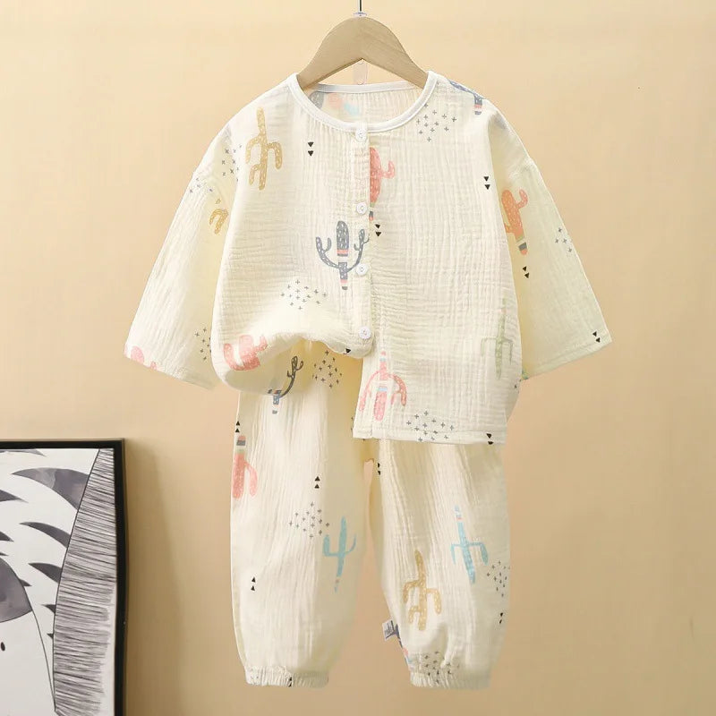 Baby Suit Clothes Boys Girls Muslin Cotton Home Wear Outfit Set Kids Long Sleeves Pajamas Tops+Pants Soft Pajamas 2PC 0-10T