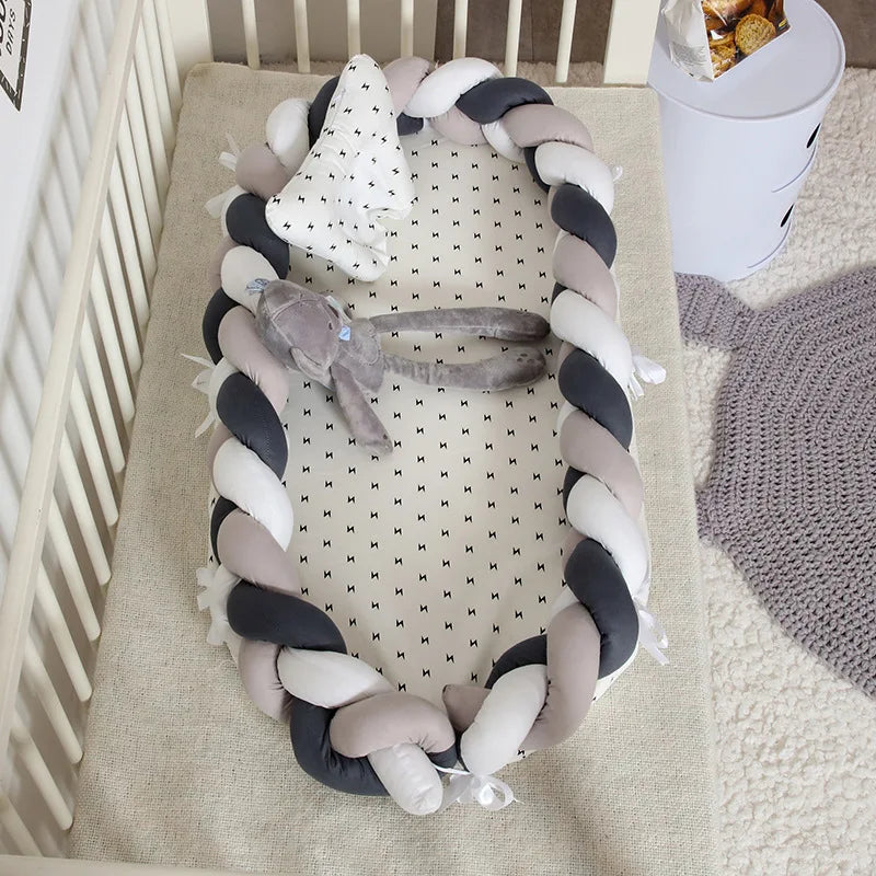 Baby Cribs Portable Soft Bumper Crib Foldable Travel Baby Nest Bed With Pillow Infant Toddler Cotton Cradle Bassinet 90*50*15cm