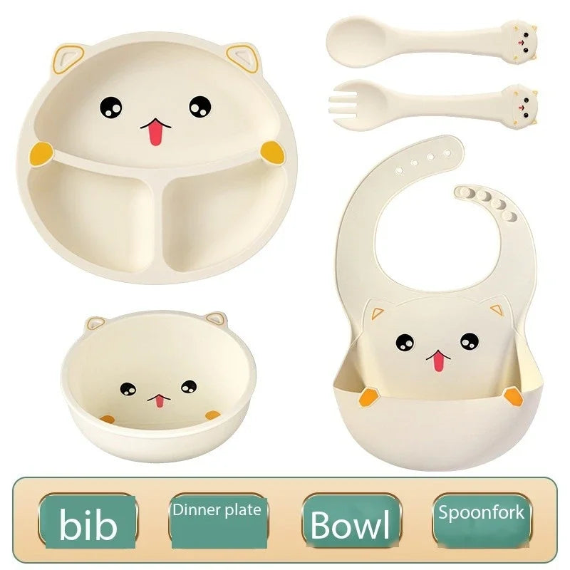 Baby Dining Plate, Baby Complementary Food, Mother and Baby Tableware, Spoon Set, Food Grade Silicone Anti Drop Grid Plate