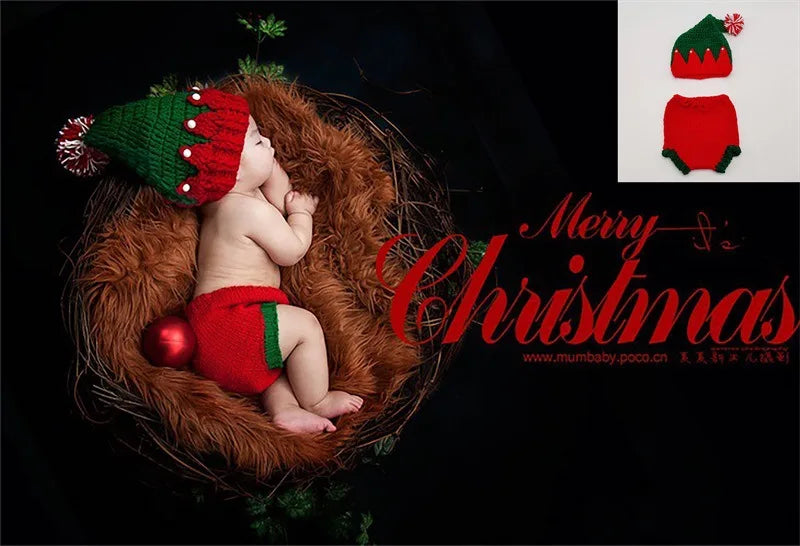 Christmas Newborn Photography Clothing Baby Wrapped Cloth Hats 2Pcs Set Studio Photograph Props Full Months Baby Souvenirs