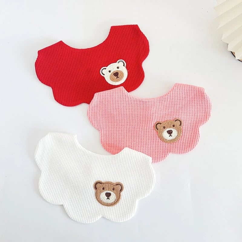 Organic Cotton Baby Bib Cartoon Bear Embroidery Newborn Feeding Burp Cloth Saliva Towel Super Absorbent Boys Girls Drooling Bibs