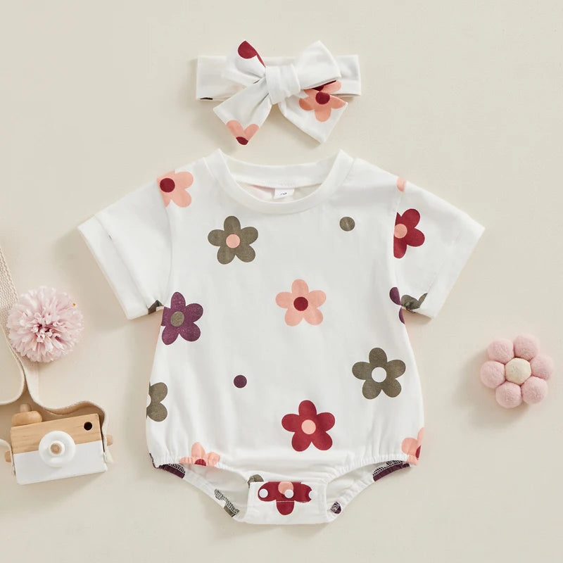 Lovely Summer Newborn Baby Cotton Flower Print  Bodysuits