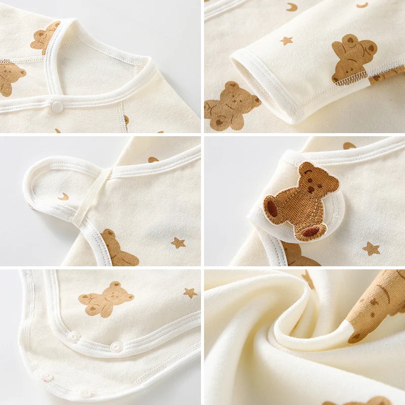 Cartoon Bear Print Baby Newborn Soft Cotton Long Sleeve Bodysuit