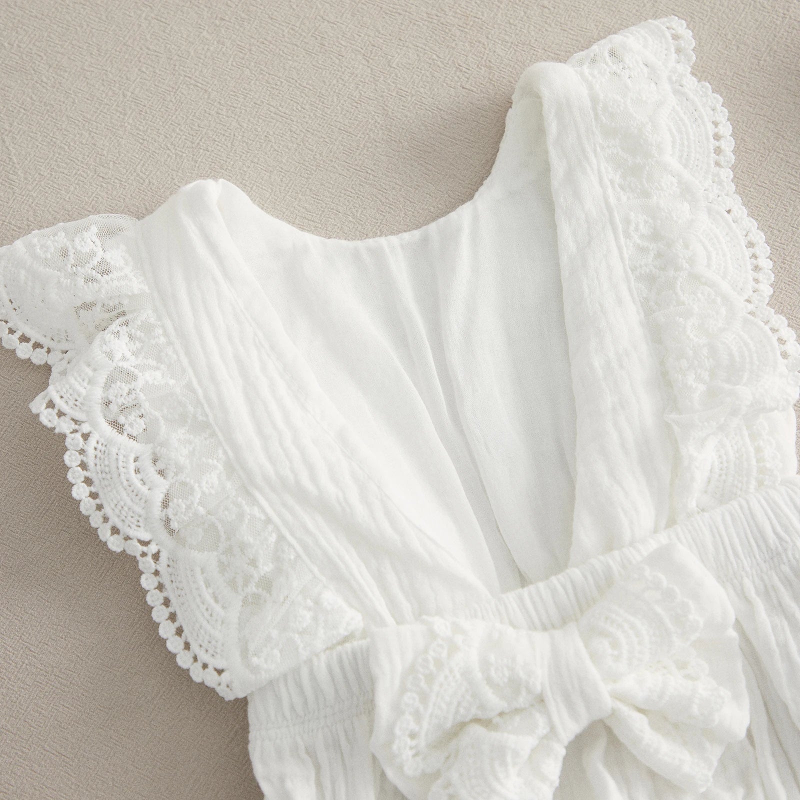 Baby Girls Sister Summer Clothing White V Neck Lace Dress