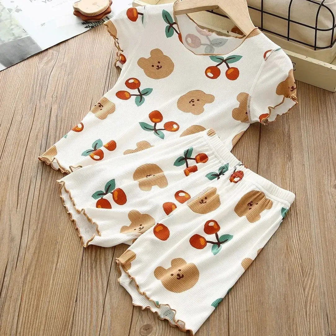 Korean Summer Pajamas Set Cute Cherry Clothes