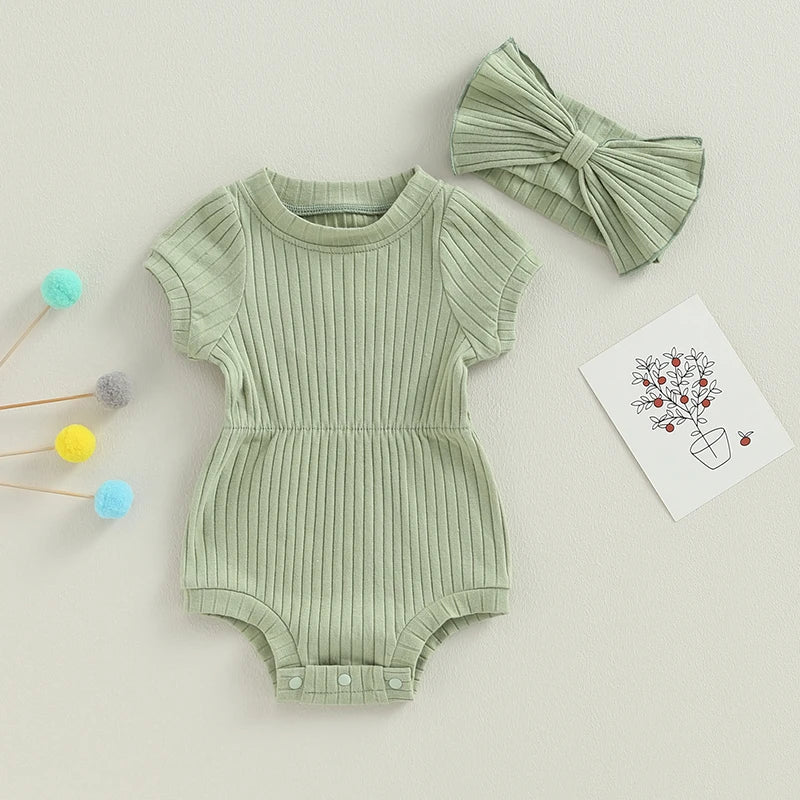 Newborn Baby Girl Clothes Solid Color Ribbed Knit Bodysuit
