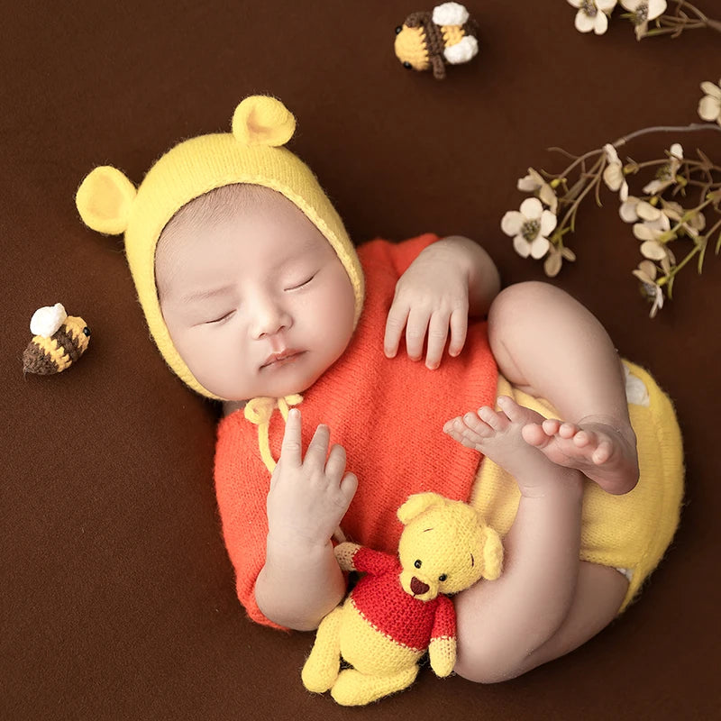 Newborn Photography Clothing Cute Bear Costume for Baby Photography Props Cute Animal Design Jumpsuit Newborn Babies Gifts Set