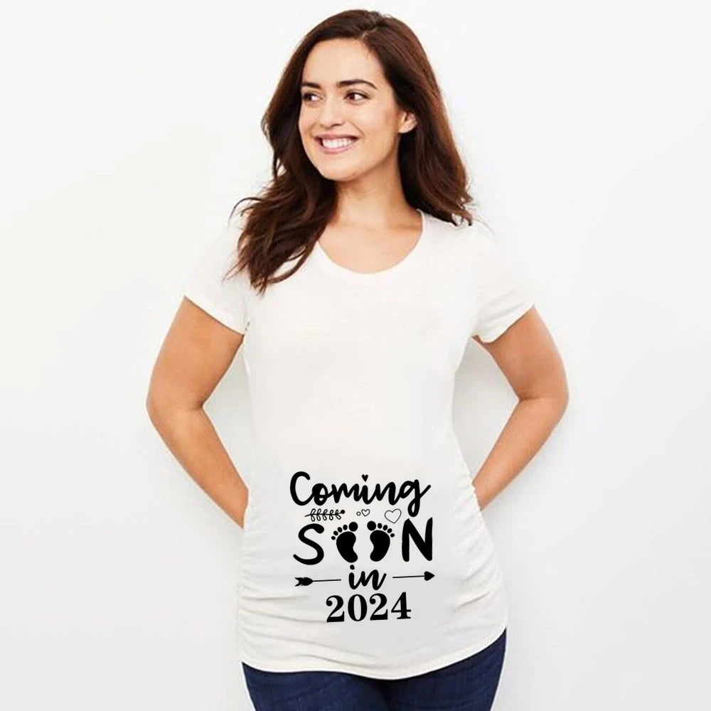 Baby Loading 2024 Print Pregnancy Announcement Shirt Maternity Short Sleeve T-shirt Pregnant T Shirt New Mom Tshirt Clothes Tops