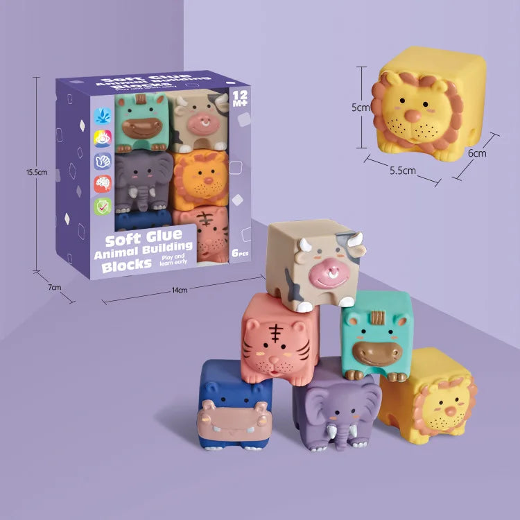 Baby Sensory Teether Toys Building Silicone Blocks Grasp Toy 3D Silicone Building Blocks Soft Ball Kid Rubber Bath Cube Baby Toy