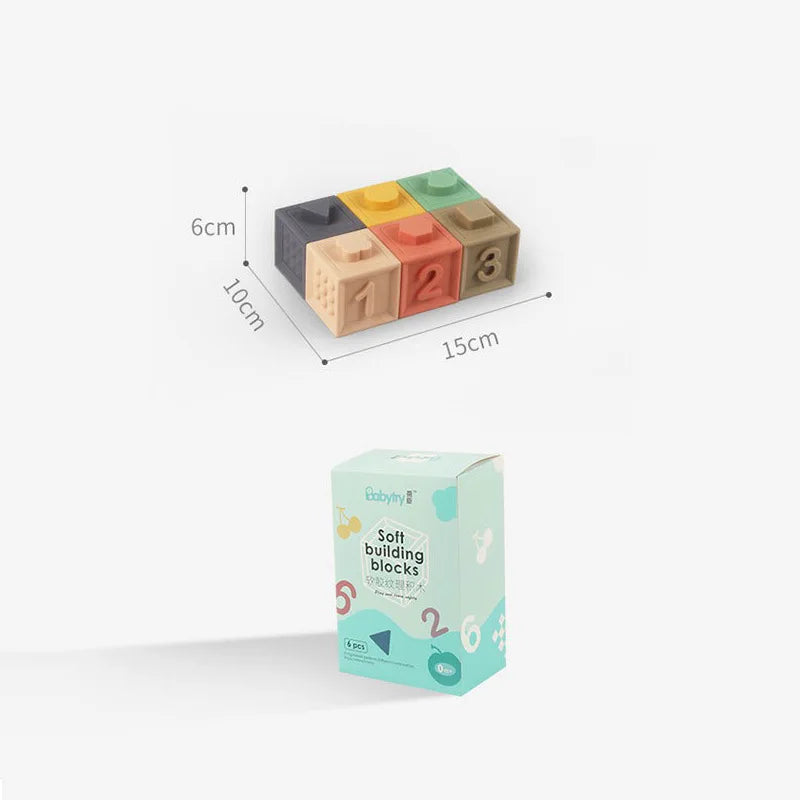 Baby Sensory Teether Toys Building Silicone Blocks Grasp Toy 3D Silicone Building Blocks Soft Ball Kid Rubber Bath Cube Baby Toy